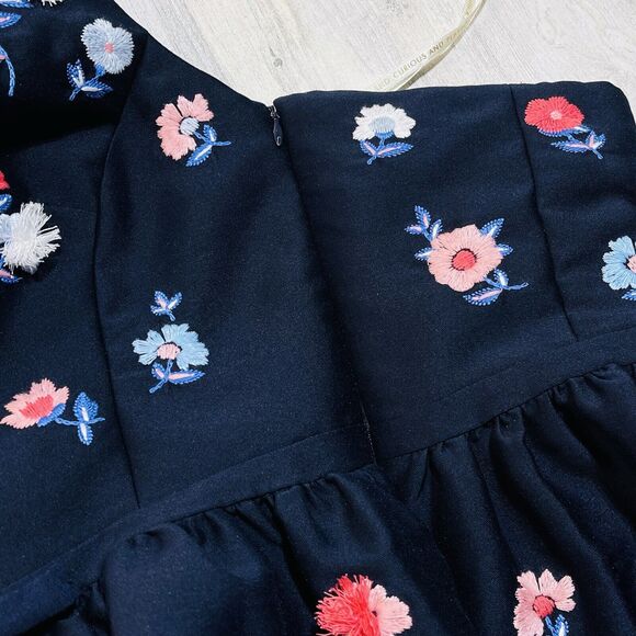 Kate Spade SZ 2 Halter Mini Dress Pom Floral Embroidered Fit 'n Flare Lined Blue - Picture 9 of 11